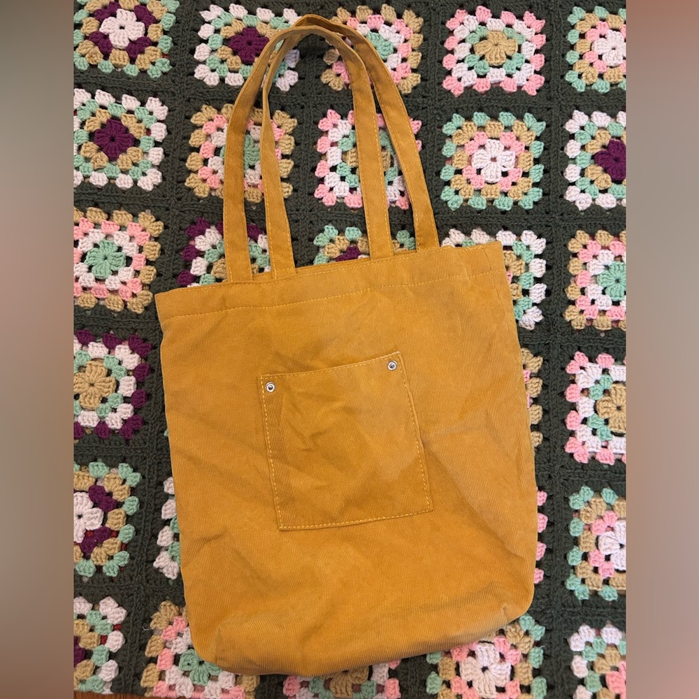 Mustard yellow corduroy tote bag